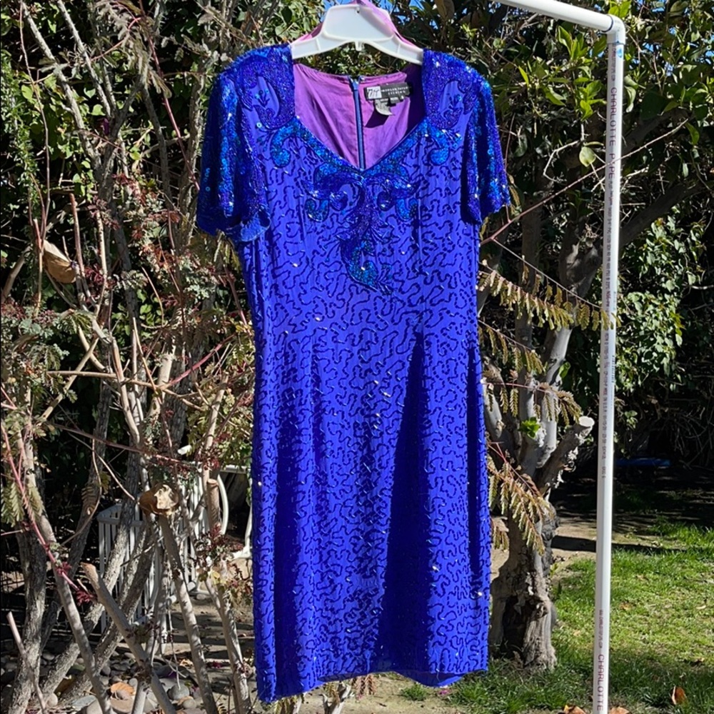 Royal Blue Sequence Evening Dress. Size 8. - Picture 4 of 10